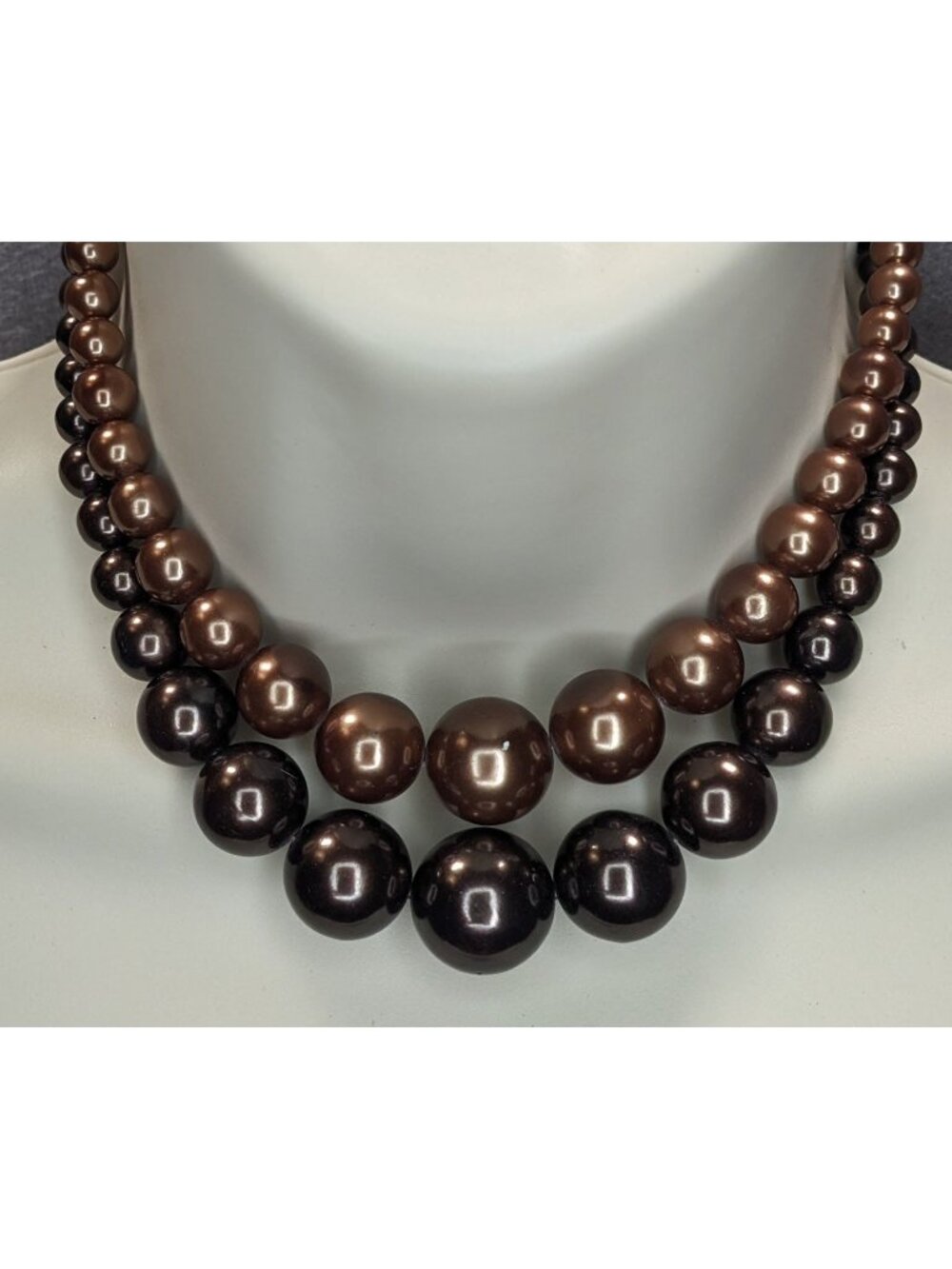 Vintage Glam Statement Double Strand Brown Graduated Beaded Necklace